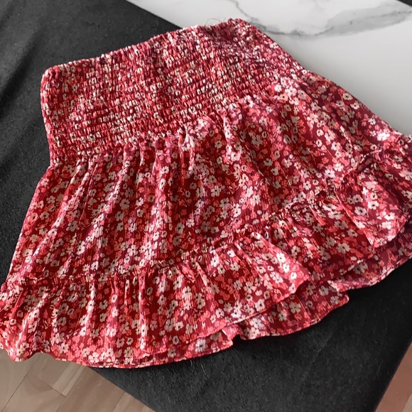 Aqua Dresses & Skirts - Aqua Smocked Red and Pink Floral Mini Skirt